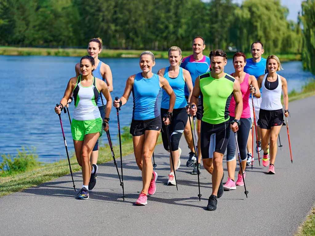 Øvet Nordic Walking gruppe ved søerne