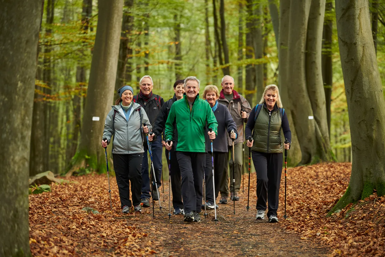 Nordic Walking gruppe i dansk skov